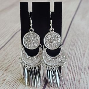 NWT Silver Color Boho Style Tassel Dangle Earrings